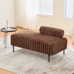 49.6" Wide Upholstered Mini Loveseat with Metal Legs, 2-Seater Small Sofa End of Bed Bench Window Ottoman Footrest with Adjustable Back for Living Room Bedroom Entryway Hallway Small Space, Brown