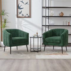 29.9'' Modern Upholstered Chenille Vanity Barrel Accent Chair with Metal Legs, Channel Tufted Lounge Chair Single Sofa Round Leisure Armchair for Bedroom Living Room Reception Study Room Office,Green
