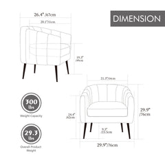 29.9'' Modern Upholstered Chenille Vanity Barrel Accent Chair with Metal Legs, Channel Tufted Lounge Chair Single Sofa Round Leisure Armchair for Bedroom Living Room Reception Study Room Office,Green