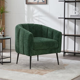29.9'' Modern Upholstered Chenille Vanity Barrel Accent Chair with Metal Legs, Channel Tufted Lounge Chair Single Sofa Round Leisure Armchair for Bedroom Living Room Reception Study Room Office,Green