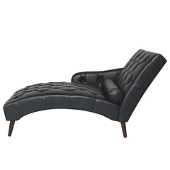 Chaise Lounge Arm Chair Indoor with Pillow and Solid Wood Legs, Leisure Accent Soft Chair with Tufted Back and Arm,Upholstered Chaise Couch Chair for Living Room, Bedroom,Black PU