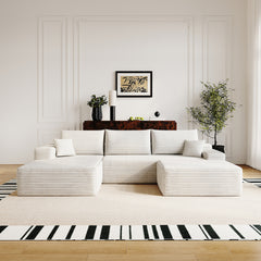 107"Cloud Sectional Sofa with 1 Ottoman,Modern Minimalist Upholstered Couches,Comfort U Shaped Sofa for Living Room,Deep Seat Corner Couch,No Assembly Required (Plush Corduroy Fabric),White
