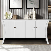 Refined Industrial 4-Door Credenza with Wooden Arc Legs & Bronze Clasps – Advanced Storage Design, Solid Craftsmanship, White