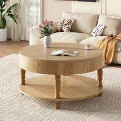 Coffee Table with Dual Storage for Living Room, 31.5" Modern Round Coffee Table with Storage and Hidden Compartment, Adjustable Leveling Feet, Easy Assembly(Natrual Wood)