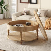 Coffee Table with Dual Storage for Living Room, 31.5" Modern Round Coffee Table with Storage and Hidden Compartment, Adjustable Leveling Feet, Easy Assembly(Natrual Wood)