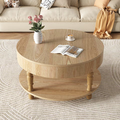Coffee Table with Dual Storage for Living Room, 31.5" Modern Round Coffee Table with Storage and Hidden Compartment, Adjustable Leveling Feet, Easy Assembly(Natrual Wood)