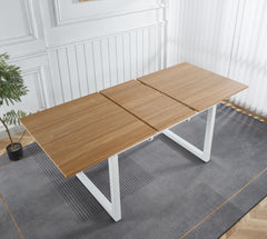 oak color,Square Extendable Dining Table with metal leg,Modern Space Saving Kitchen Table for Living Room(55.11''/ 70.86" L x 31.5" W x 29.5" H)