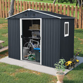 8ft x 4ft Outdoor Metal Storage Shed with Window and Metal Foundation for Backyard, Patio, Lawn (Black and White)