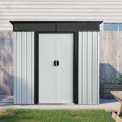 6ft x 5ft Outdoor Metal Storage Shed with Lockable Sliding Doors and Transparent plate for Garden, Lawn ( White and Black )