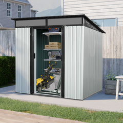 6ft x 5ft Outdoor Metal Storage Shed with Lockable Sliding Doors and Transparent plate for Garden, Lawn ( White and Black )