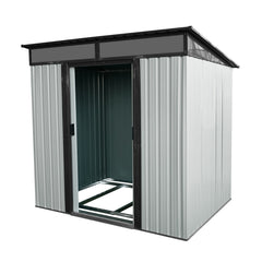 6ft x 5ft Outdoor Metal Storage Shed with Lockable Sliding Doors and Transparent plate for Garden, Lawn ( White and Black )