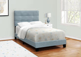 Bed, Twin Size, Upholstered, Bedroom, Frame Only, Youth, Teen, Juvenile, Light Blue Velvet, Transitional