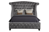 Sophia Modern Style Crystal Tufted King Velvet Fabric Bed Upholstery Made with Wood in Gray (NJ Inventory)