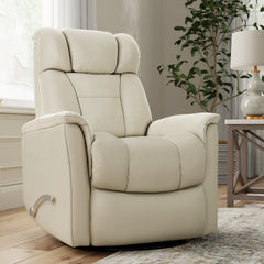 Global Home Swivel Glider Recliner with Manual Adjustable Headrest & Footrest In Faux Leather Bentley Oyster