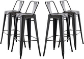 30" Sanded Matte Black Industrial Contemporary Rustic Metal Barstools with Bucket Back, Set of 4