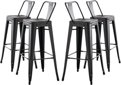 30" Sanded Matte Black Industrial Contemporary Rustic Metal Barstools with Bucket Back, Set of 4