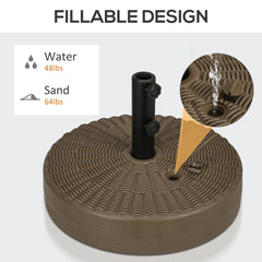Outsunny 64 lbs. Fillable Umbrella Base with Steel Umbrella Holder, Round Umbrella Stand for 1.5" or 2" Umbrella Poles, Heavy Duty for Outdoor, Lawn, Deck, Poolside, Brown
