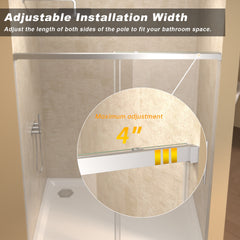 60" Width x 72"Height Single Sliding Shower Door,5mm fixed glass and 6mm sliding glass Frameless , Clear Tempered Glass, Stainless Steel handle,Chrome