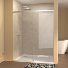 60" Width x 72"Height Single Sliding Shower Door,5mm fixed glass and 6mm sliding glass Frameless , Clear Tempered Glass, Stainless Steel handle,Chrome