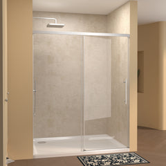 60" Width x 72"Height Single Sliding Shower Door,5mm fixed glass and 6mm sliding glass Frameless , Clear Tempered Glass, Stainless Steel handle,Chrome