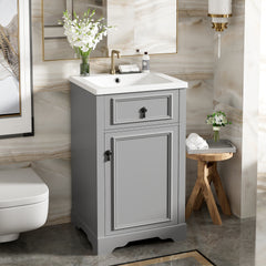 20-Inch Bathroom Vanity with Ceramic Sink, Soft Close Door, Adjustable Shelf, and Door-Mounted Storage Rack - Ideal for Small Bathrooms