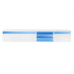 Unique Design TV Stand with 2 Glass Shelves, Ample Storage Space Media Console for TVs Up to 105", Versatile TV Cabinet with LED Color Changing Lights for Living Room, White
