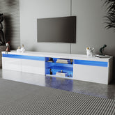 Unique Design TV Stand with 2 Glass Shelves, Ample Storage Space Media Console for TVs Up to 105", Versatile TV Cabinet with LED Color Changing Lights for Living Room, White