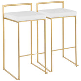 Fuji Contemporary-Glam Stackable Barstool in Gold with White Velvet Cushion by LumiSource - Set of 2