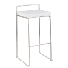 Fuji Contemporary Stackable Barstool in Stainless Steel with White Velvet Cushion by LumiSource - Set of 2