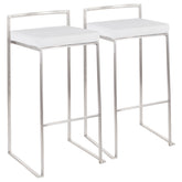 Fuji Contemporary Stackable Barstool in Stainless Steel with White Velvet Cushion by LumiSource - Set of 2