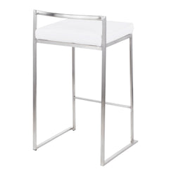 Fuji Contemporary Stackable Counter Stool in Stainless Steel with White Velvet Cushion by LumiSource - Set of 2