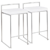 Fuji Contemporary Stackable Counter Stool in Stainless Steel with White Velvet Cushion by LumiSource - Set of 2