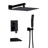 Black Shower System with Tub Spout, All Metal Tub Shower Faucet Set with 12" Rain Shower Head and Handheld Spray combo, Wall Mounted Tub Shower Systems with Valve and Trim Kit, Matte Black