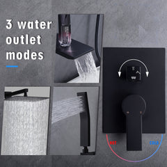 Black Shower System with Tub Spout, All Metal Tub Shower Faucet Set with 12" Rain Shower Head and Handheld Spray combo, Wall Mounted Tub Shower Systems with Valve and Trim Kit, Matte Black
