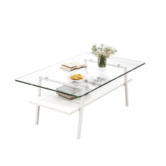 Coffee Table and End tables Set of 3, Tempered Glass Table with MDF layer, Modern Tables for Living Room , Transparent Glass