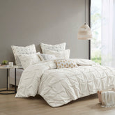 3 Piece Elastic Embroidered Cotton Comforter Set White King/Cal King