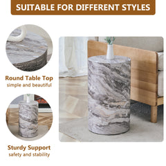 Simple grey marble textured cylindrical coffee table, 12-inch diameter x 19.7 inch height, MDF material living room furniture. Suitable for industrial style living rooms.