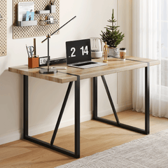 Rustic Industrial Rectangular Wood Dining Table For 4-6 Person, With 1.5" Thick Engineered Wood color Tabletop and Black Metal Legs,Desk For Kitchen Dining Living Room, 55.1" x 31.4"x 29.9"1529W115172