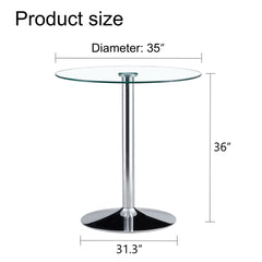 A glass tabletop with a diameter of 35 inches and a modern minimalist circular dining table with electroplated silver metal legs. Suitable for restaurants, living rooms, and conference rooms.BT-1166