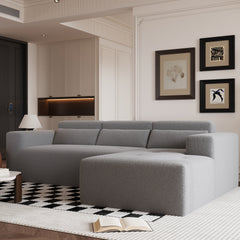 109'' Modern Modular Sectional Sofa, Teddy Fabric L Shaped Couch, 3 Seat Corner Sofa Couch, Modern Upholstered Couch with Chaise & Pillows for Living Room Apartment, No Assembly Required