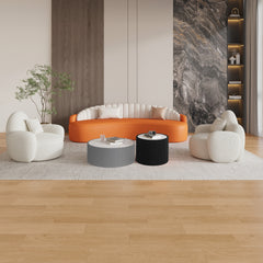 Light Sintered stone Top Cylinder Shape Leather Coffee modern Sofa Table for Living Room furniture (Each tabletop has a unique gold pattern)