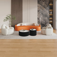 Light Sintered stone Top Cylinder Shape Leather Coffee modern Sofa Table for Living Room furniture (Each tabletop has a unique gold pattern)