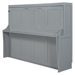 Queen Size Murphy Bed with Hydraulic Lift & Desk Design, Gray
