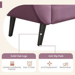 Upholstered Velvet Bench, End of Bed Bench with 2 Pillows, Upholstered Button Tufted Ottoman,Footstool with Rolled Arms, Foot Rest with Solid Wood Legs, for Entryway, Living Room ,Dining Room,Purple