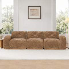 110''Boneless Sofa With Tufted,Soft Velvet Fabric,Modular Sectional Sofa Couches,32D High Density Sponge,Anti-Slip Design,Ergonomic Design Bottom,No Assembly Required,For Study,Home Theater,Camel
