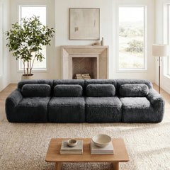 149'' Soft And Fluffy Plush Fabric,Boneless Sofa,32D High Density Sponge Ergonomic Design,Full-compression Vacuum Packaging,Free Combination Buckle Connection For Bedroom,Study,Home Theater,Dark Grey