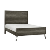 Contemporary California King Bed Solid Acacia Wood Metal Legs Slat Design Paneling 3-tone Gray Finish Bedroom Furniture 1pc