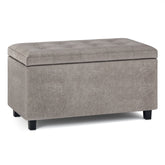 Cosmopolitan 34 inch Wide Storage Ottoman in Distressed Grey Taupe Vegan Leather