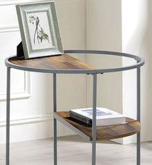 Unique Industrial Style Half Shelves 1pc End Table Gray And Walnut Finish With Three Shelves Powder Coated Frame Coffee Table-Not Included