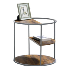 Unique Industrial Style Half Shelves 1pc End Table Gray And Walnut Finish With Three Shelves Powder Coated Frame Coffee Table-Not Included